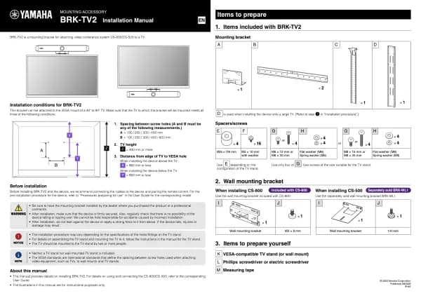 Yamaha BRK-TV2