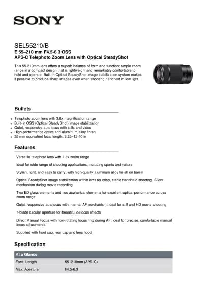 Sony E 55-210mm F4.5-6.3 OSS